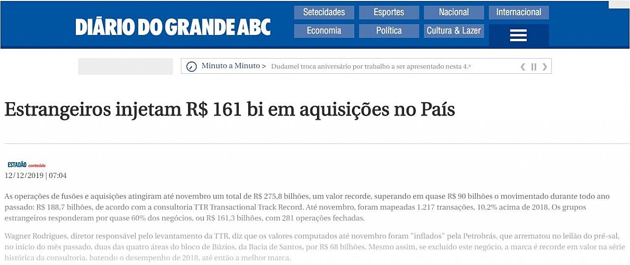 Estrangeiros injetam R$ 161 bi em aquisies no Pas